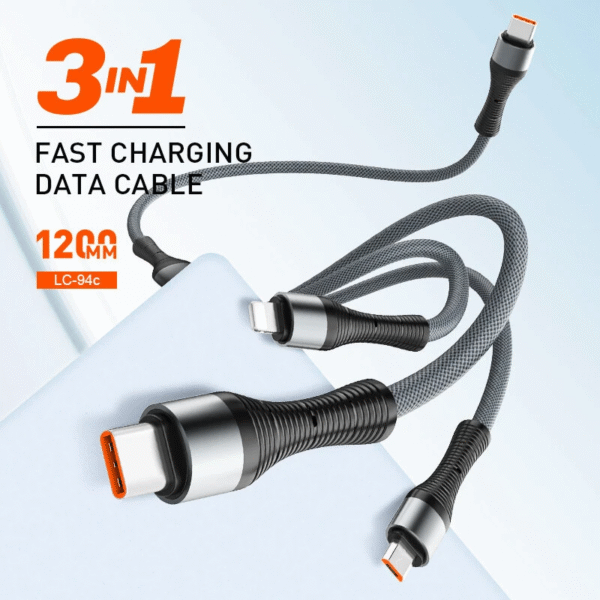 LDNIO LC97u USB to Micro/Type-C/Lightning Triple Cable - Image 3