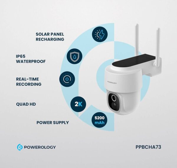 Powerolgoy Built-In Solar Pan & Tilt Outdoor Camera - White - Image 3