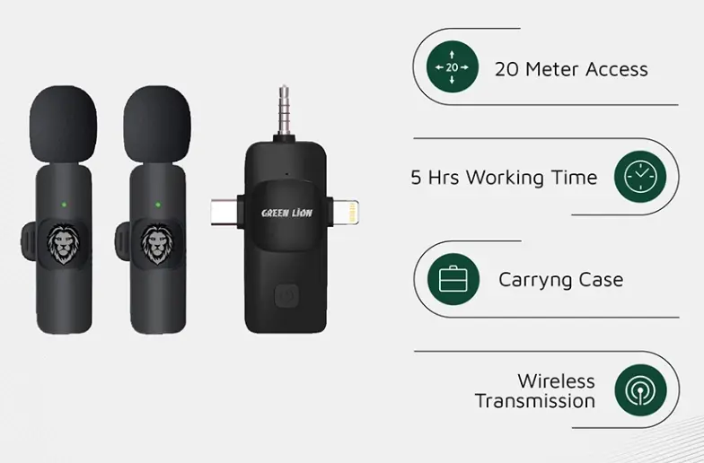 Green Lion 3 IN 1 Microphone Type-C / Lightning / Aux - Green - Image 2